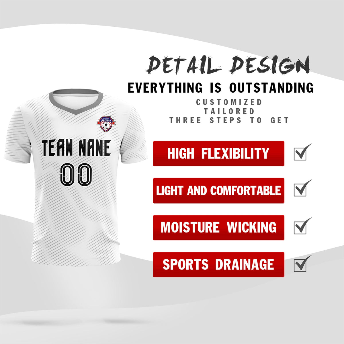 Custom White Gray Training Uniform For Men Soccer Sets Jersey