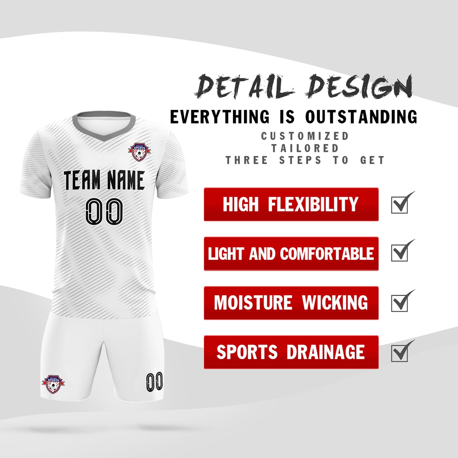 Custom White Gray Training Uniform For Men Soccer Sets Jersey