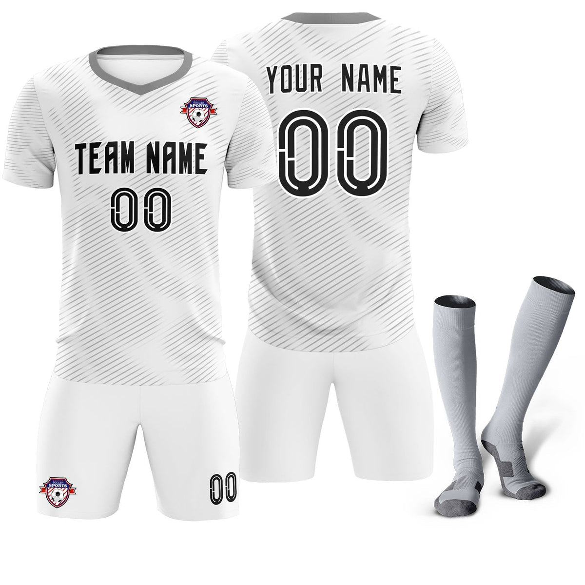 Custom White Gray Training Uniform For Men Soccer Sets Jersey