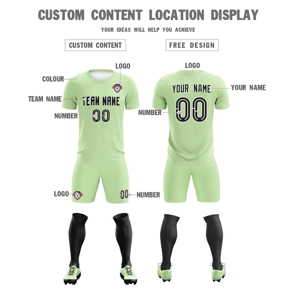 Custom Green White Training Uniform For Men Soccer Sets Jersey