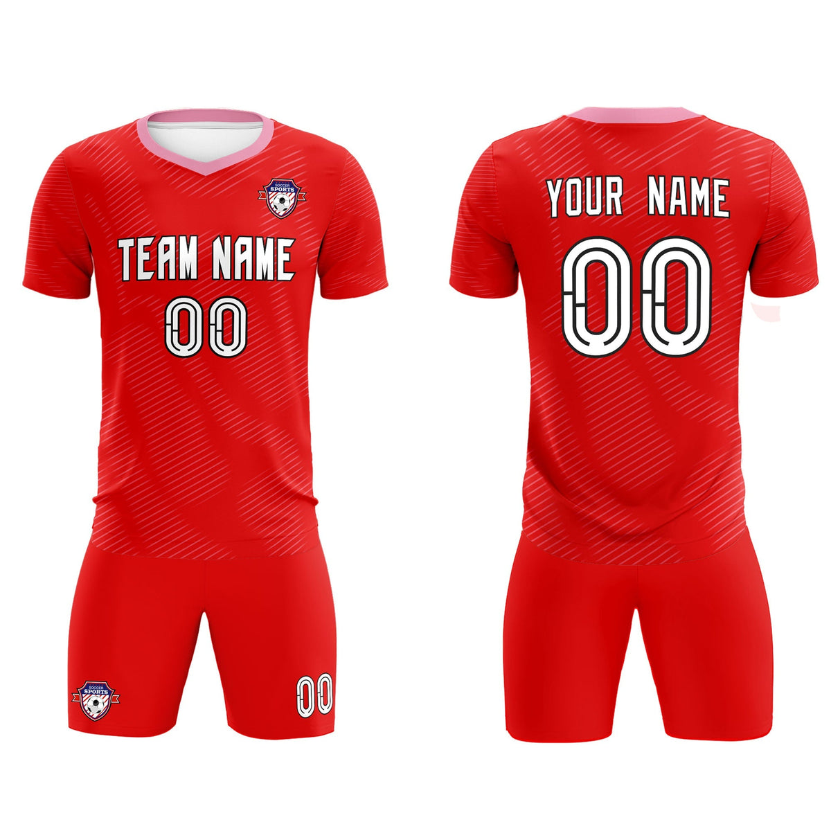 Custom Red Light Pink Training Uniform For Men Soccer Sets Jersey