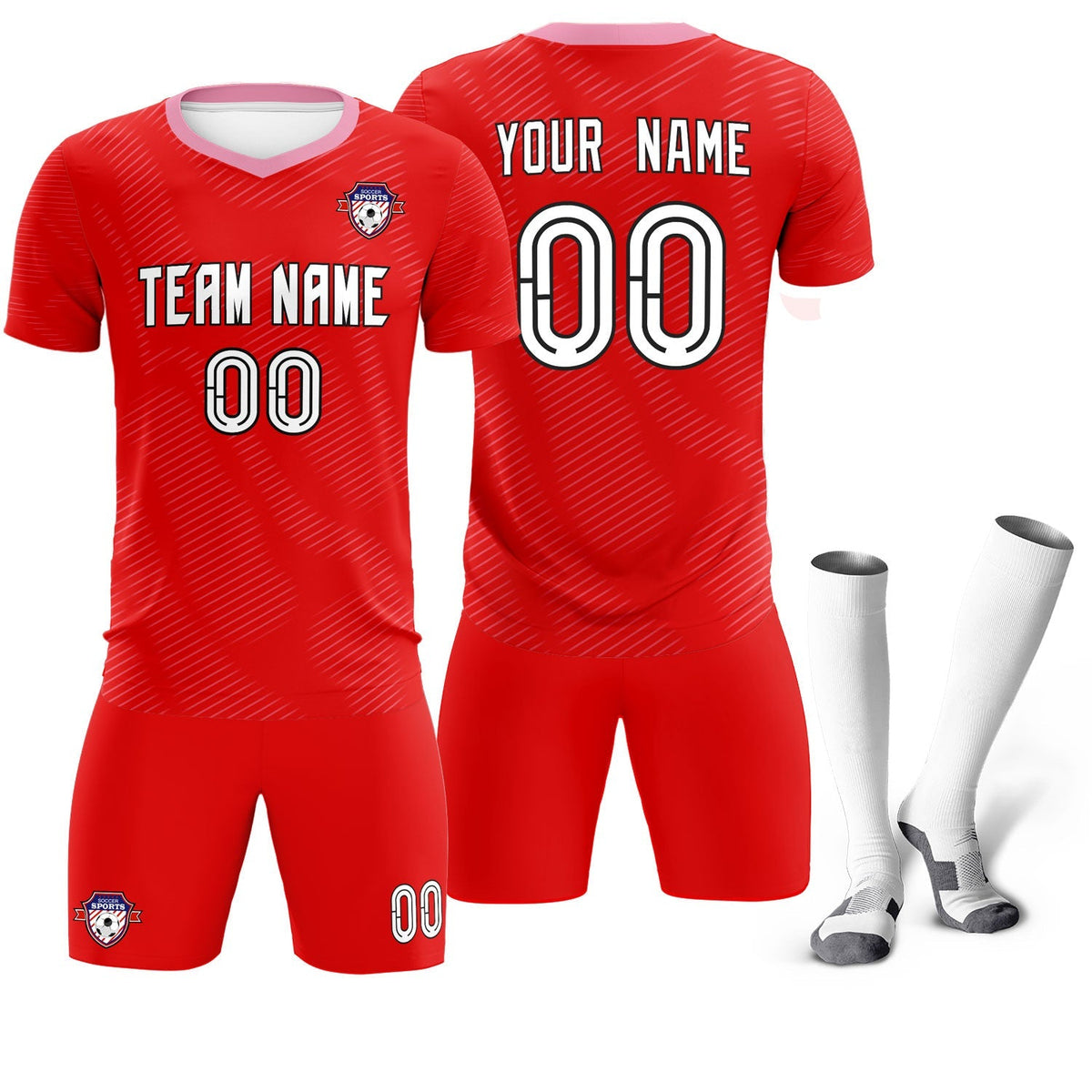 Custom Red Light Pink Training Uniform For Men Soccer Sets Jersey