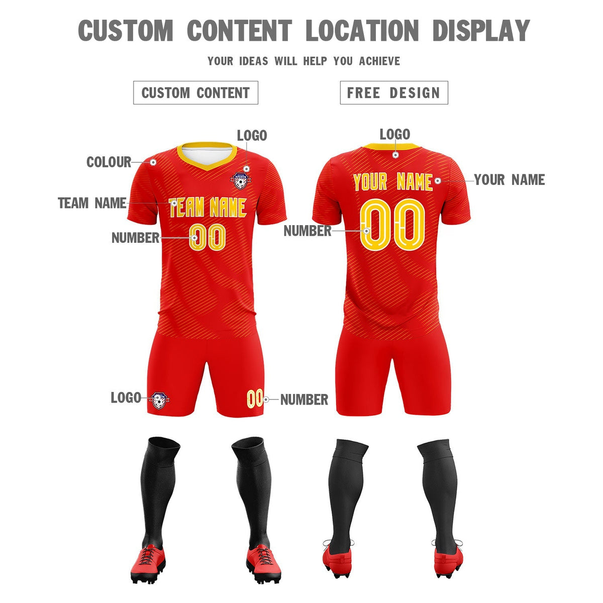 Custom Red Gold Training Uniform For Men Soccer Sets Jersey