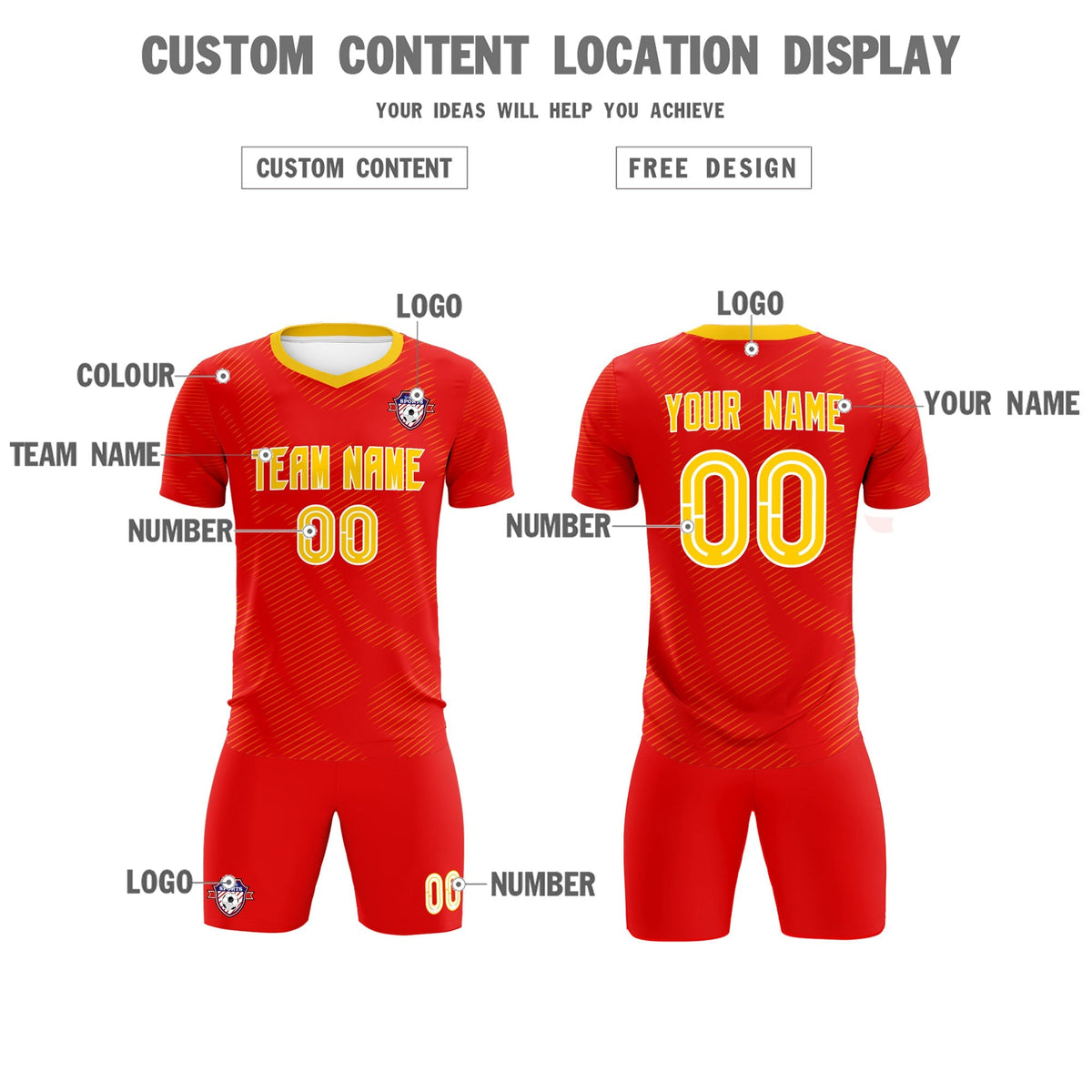 Custom Red Gold Training Uniform For Men Soccer Sets Jersey