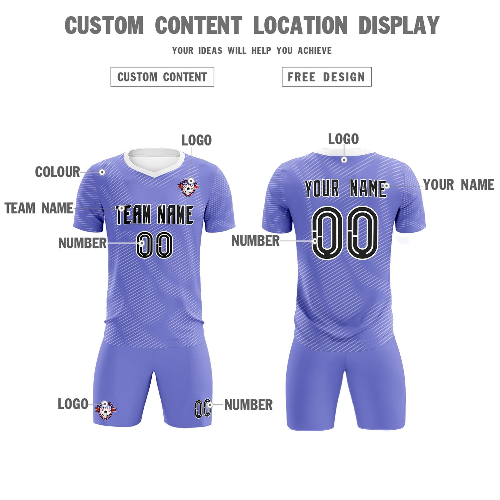 Custom Light Purple White Training Uniform For Men Soccer Sets Jersey