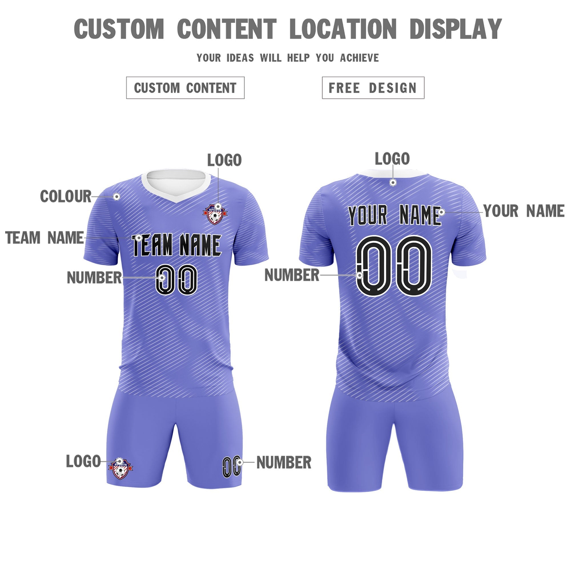 Custom Light Purple White Training Uniform For Men Soccer Sets Jersey