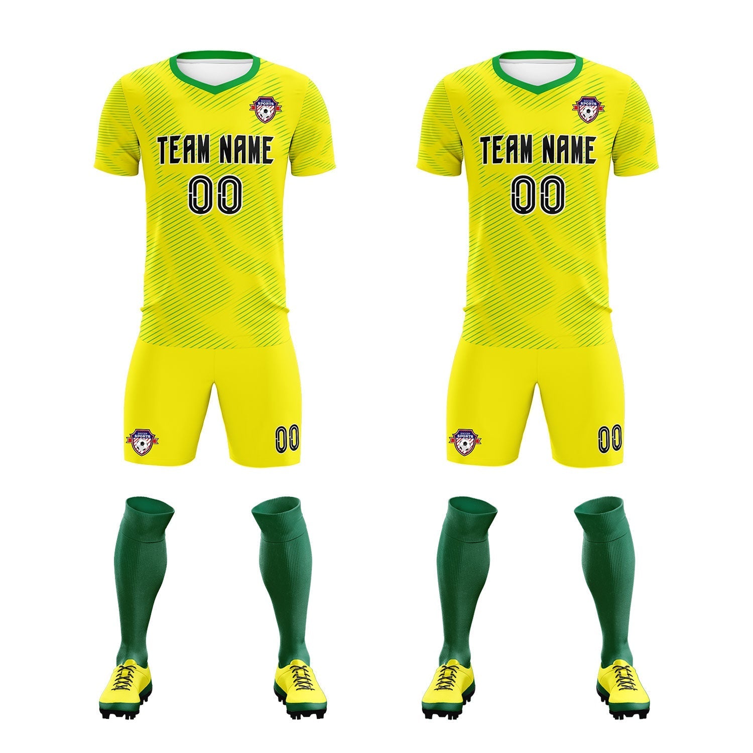Custom Gold Kelly Green Training Uniform For Men Soccer Sets Jersey