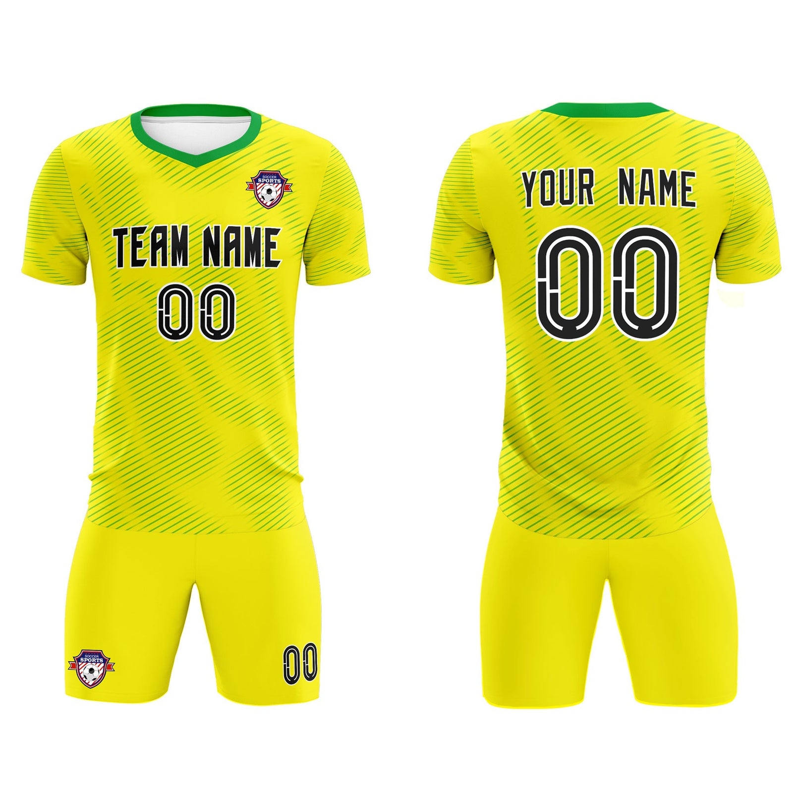 Custom Gold Kelly Green Training Uniform For Men Soccer Sets Jersey