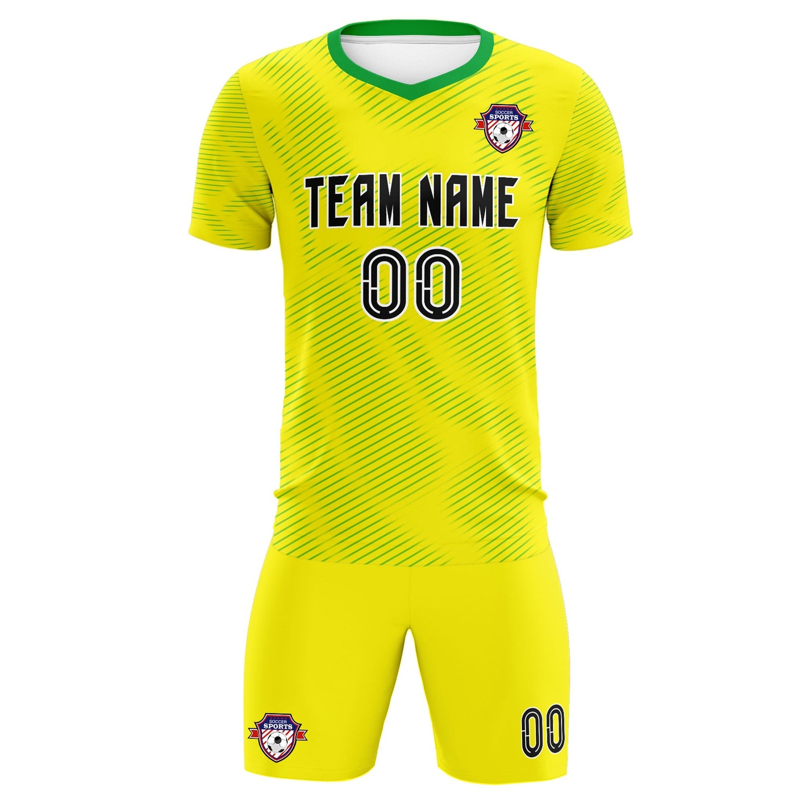 Custom Gold Kelly Green Training Uniform For Men Soccer Sets Jersey