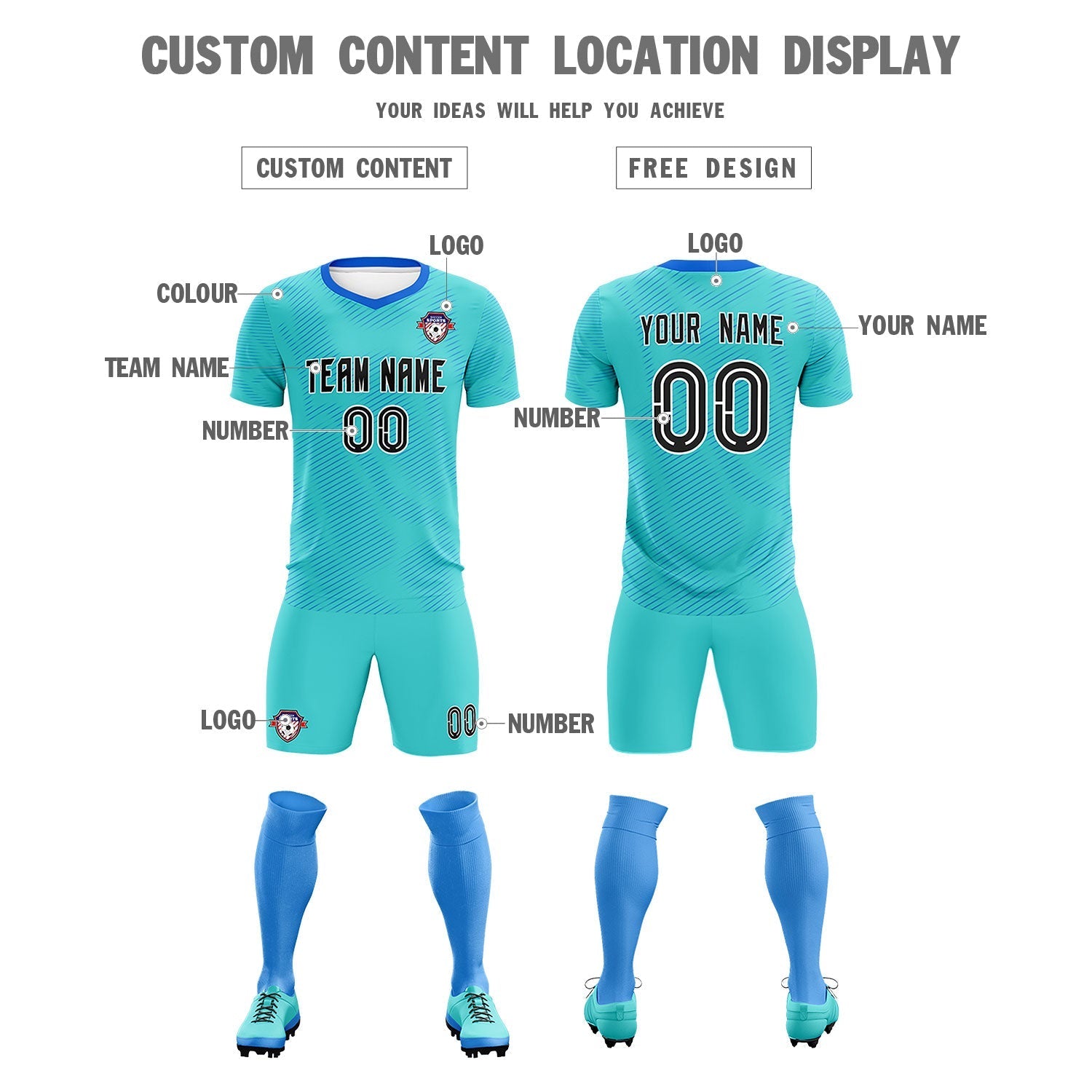 Custom Sky Blue Powder Blue Training Uniform For Men Soccer Sets Jersey