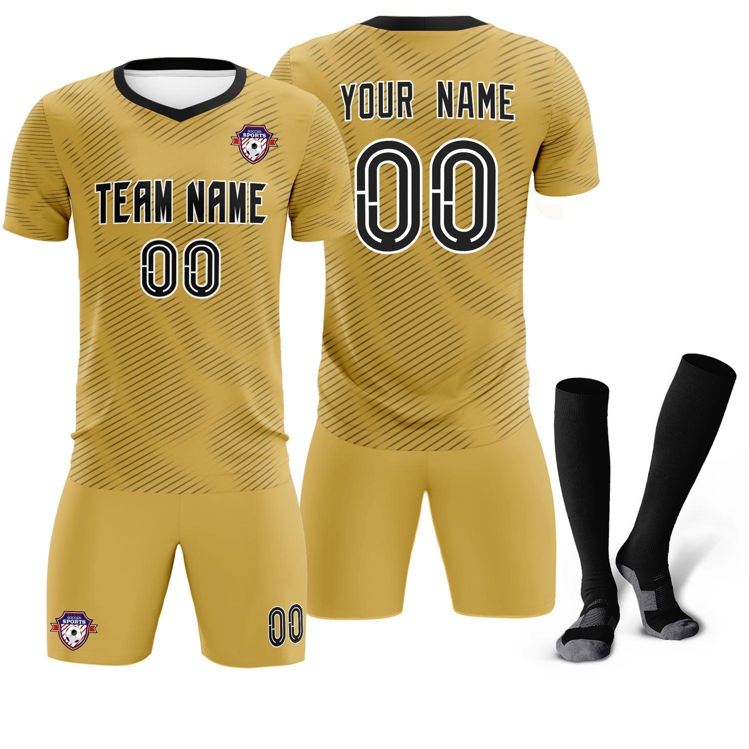 Custom Old Gold Black Training Uniform For Men Soccer Sets Jersey