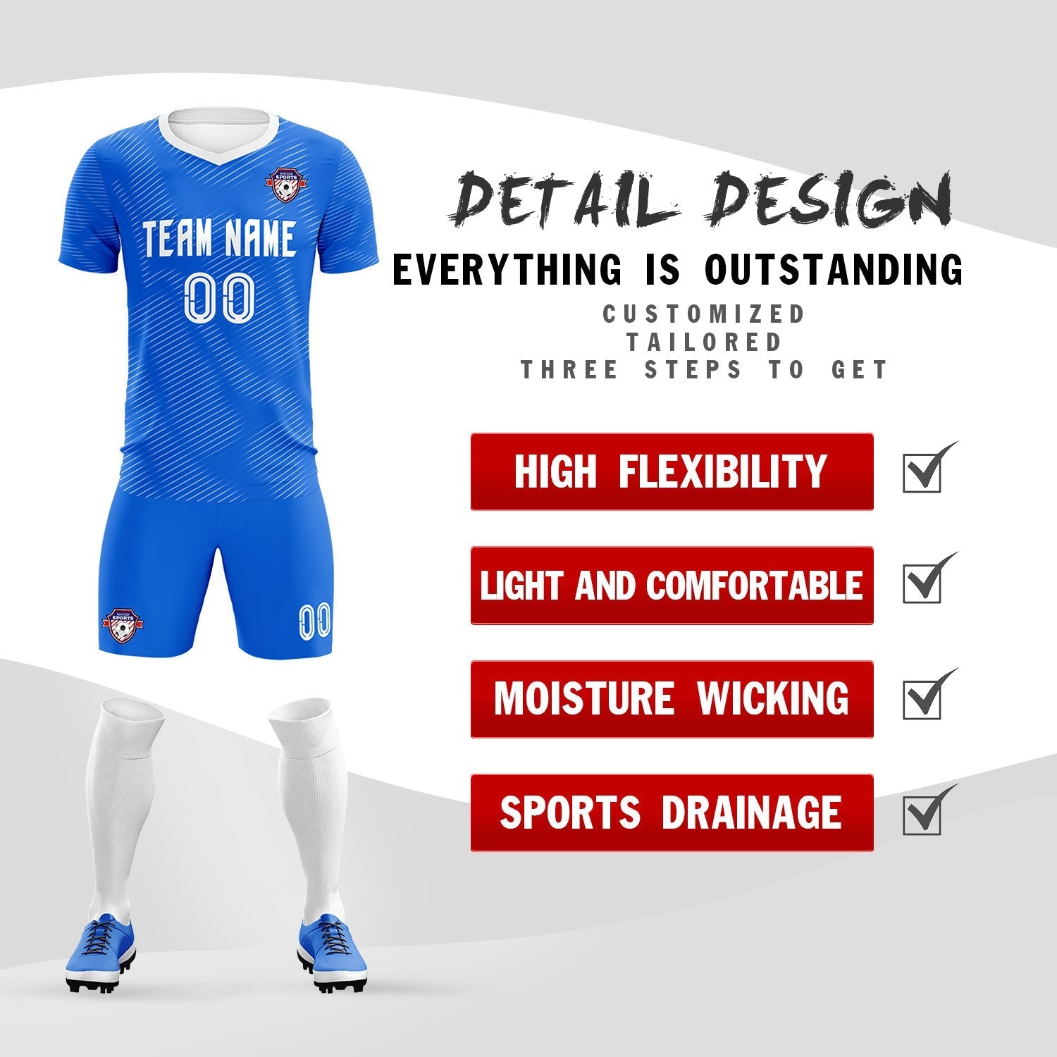 Custom Royal White Training Uniform For Men Soccer Sets Jersey