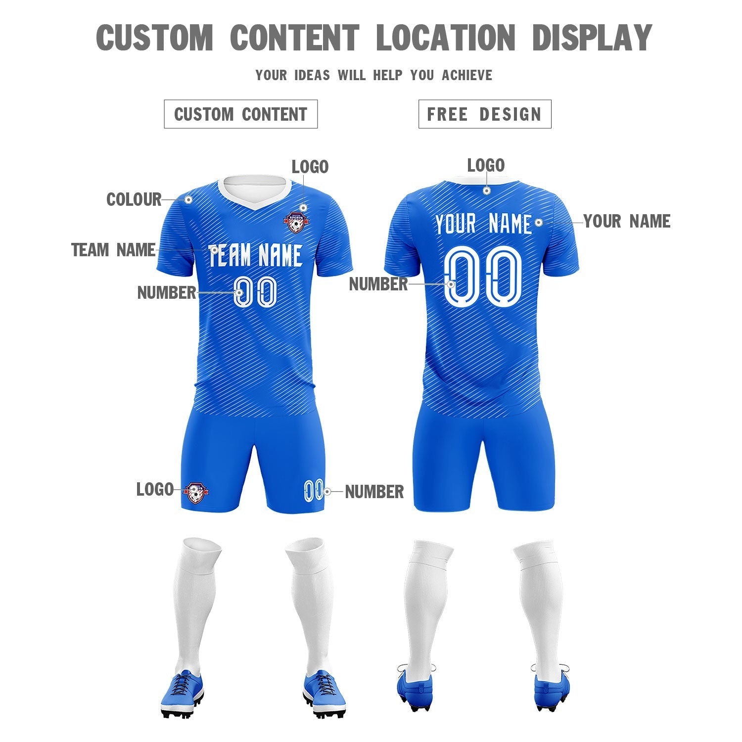 Custom Royal White Training Uniform For Men Soccer Sets Jersey
