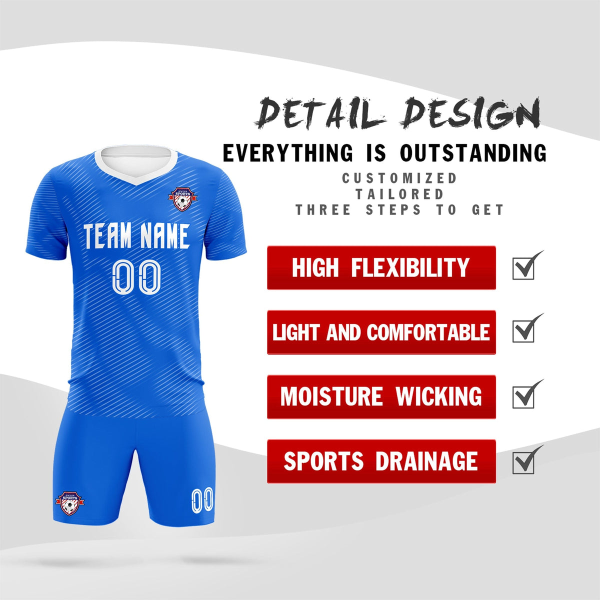 Custom Royal White Training Uniform For Men Soccer Sets Jersey