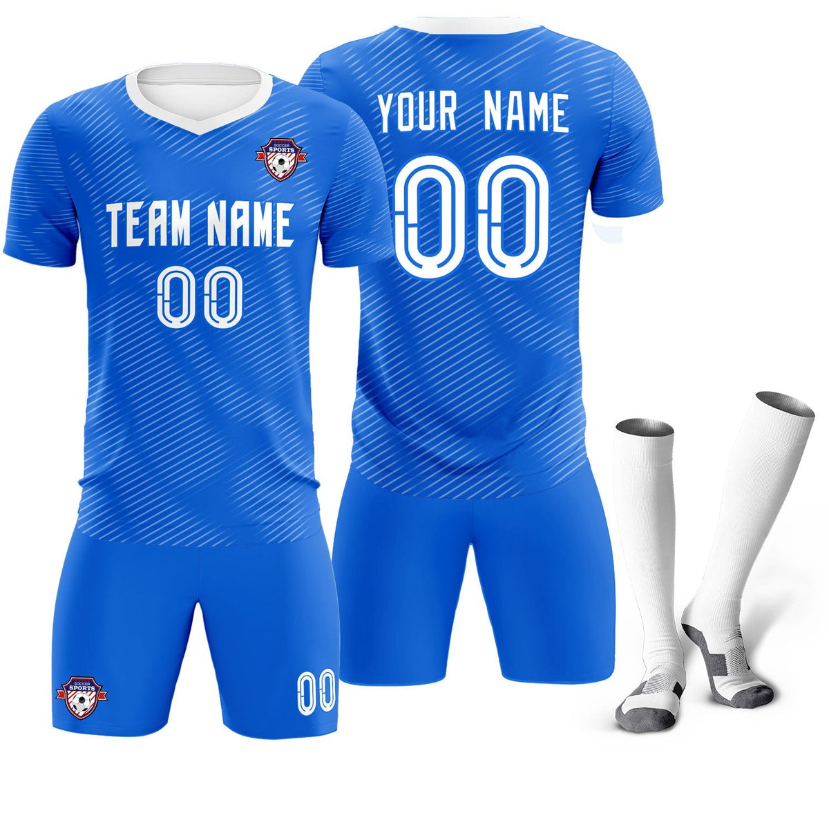 Custom Royal White Training Uniform For Men Soccer Sets Jersey