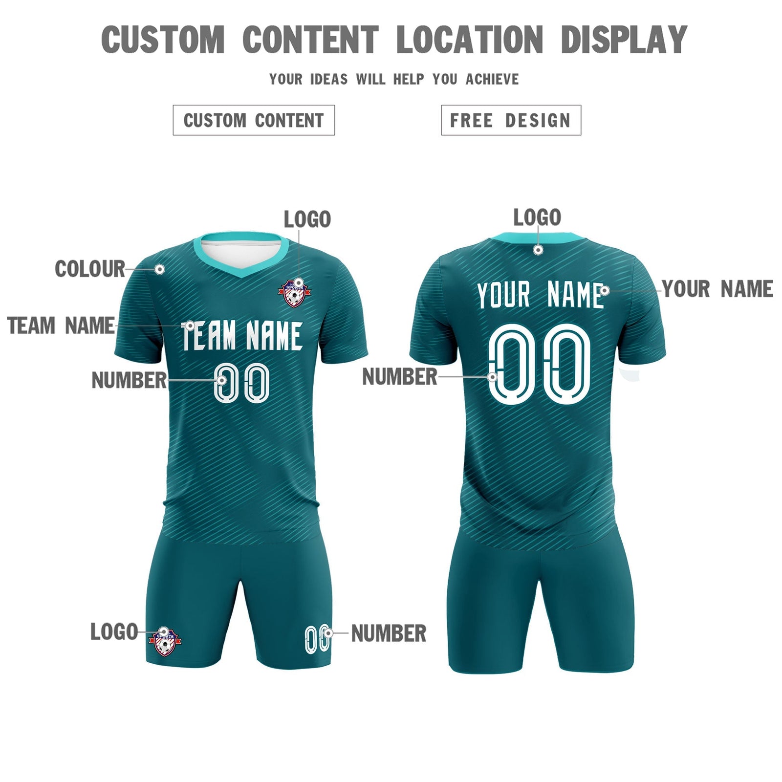 Custom Aqua Aqua Training Uniform For Men Soccer Sets Jersey