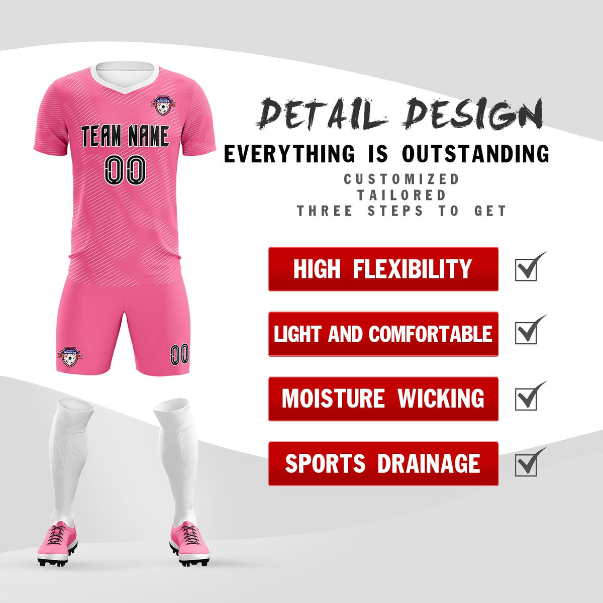 Custom Pink White Training Uniform For Men Soccer Sets Jersey