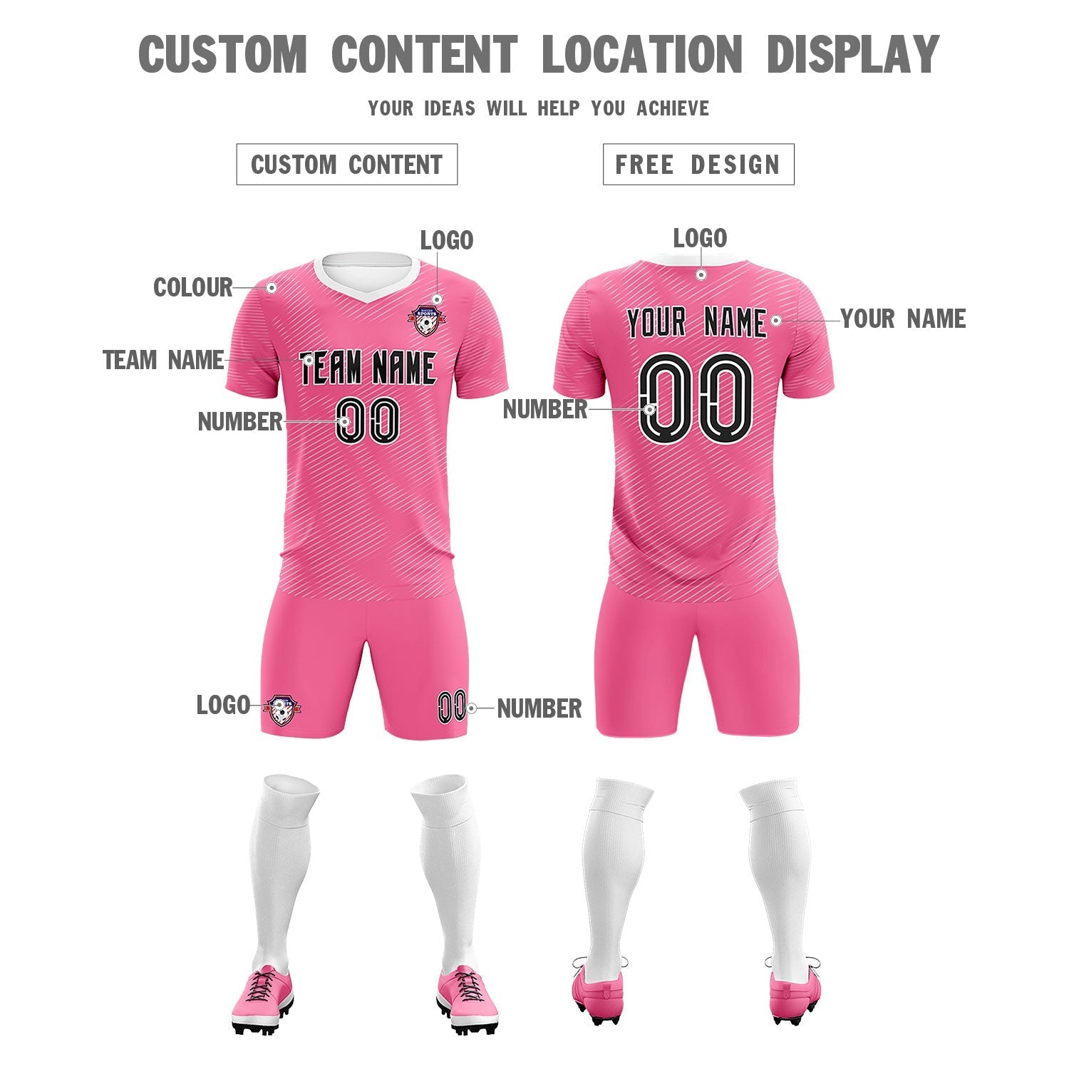 Custom Pink White Training Uniform For Men Soccer Sets Jersey