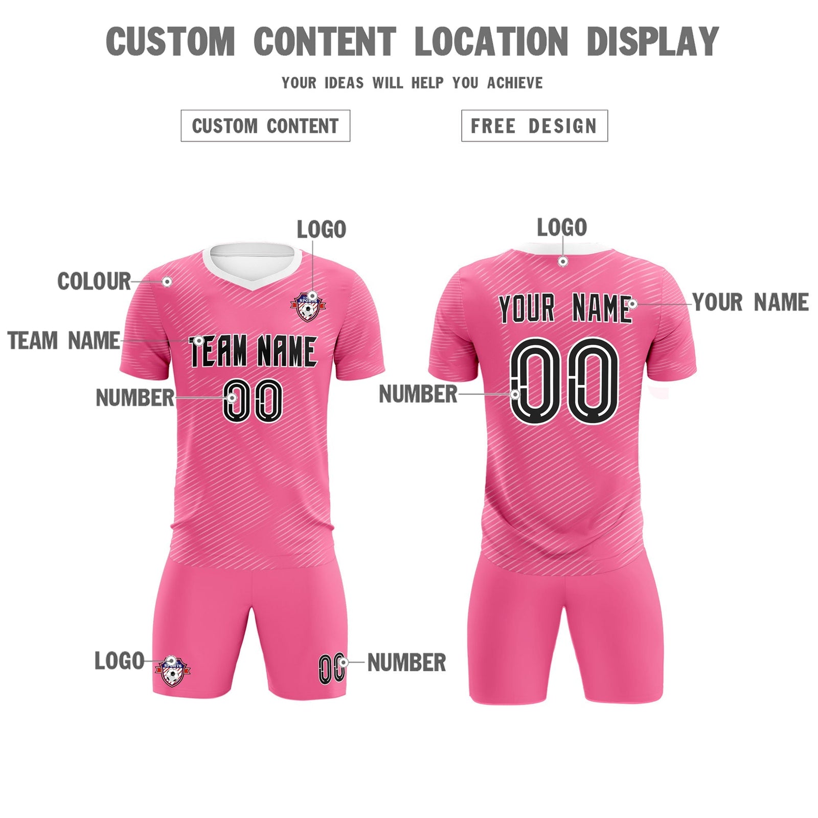 Custom Pink White Training Uniform For Men Soccer Sets Jersey