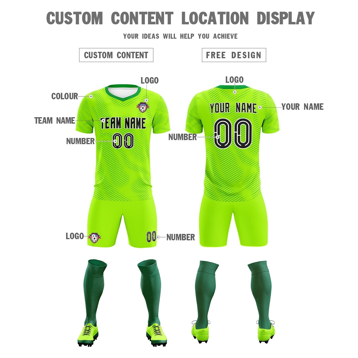 Custom Neon Green Kelly Green Training Uniform For Men Soccer Sets Jersey