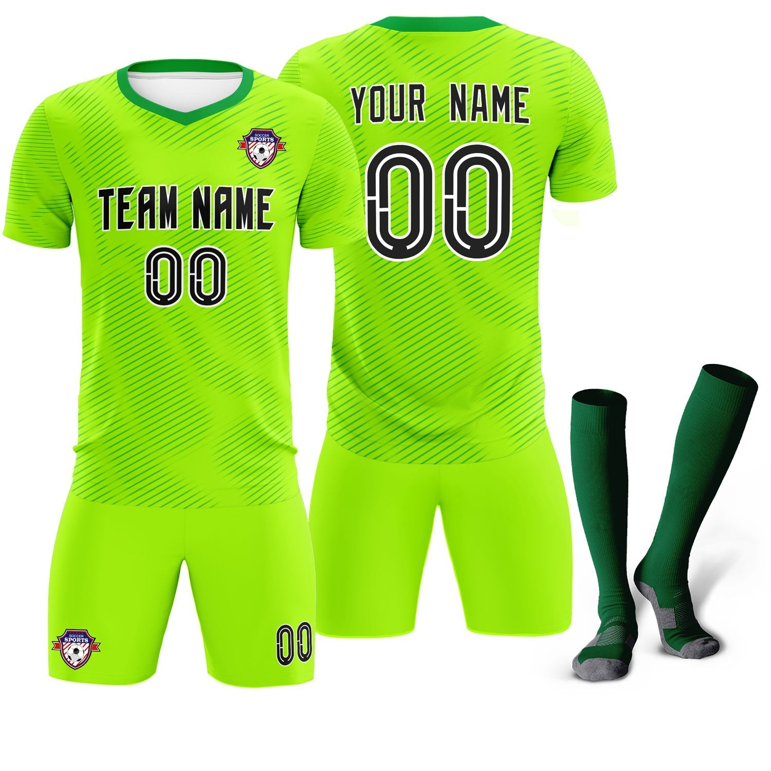 Custom Neon Green Kelly Green Training Uniform For Men Soccer Sets Jersey