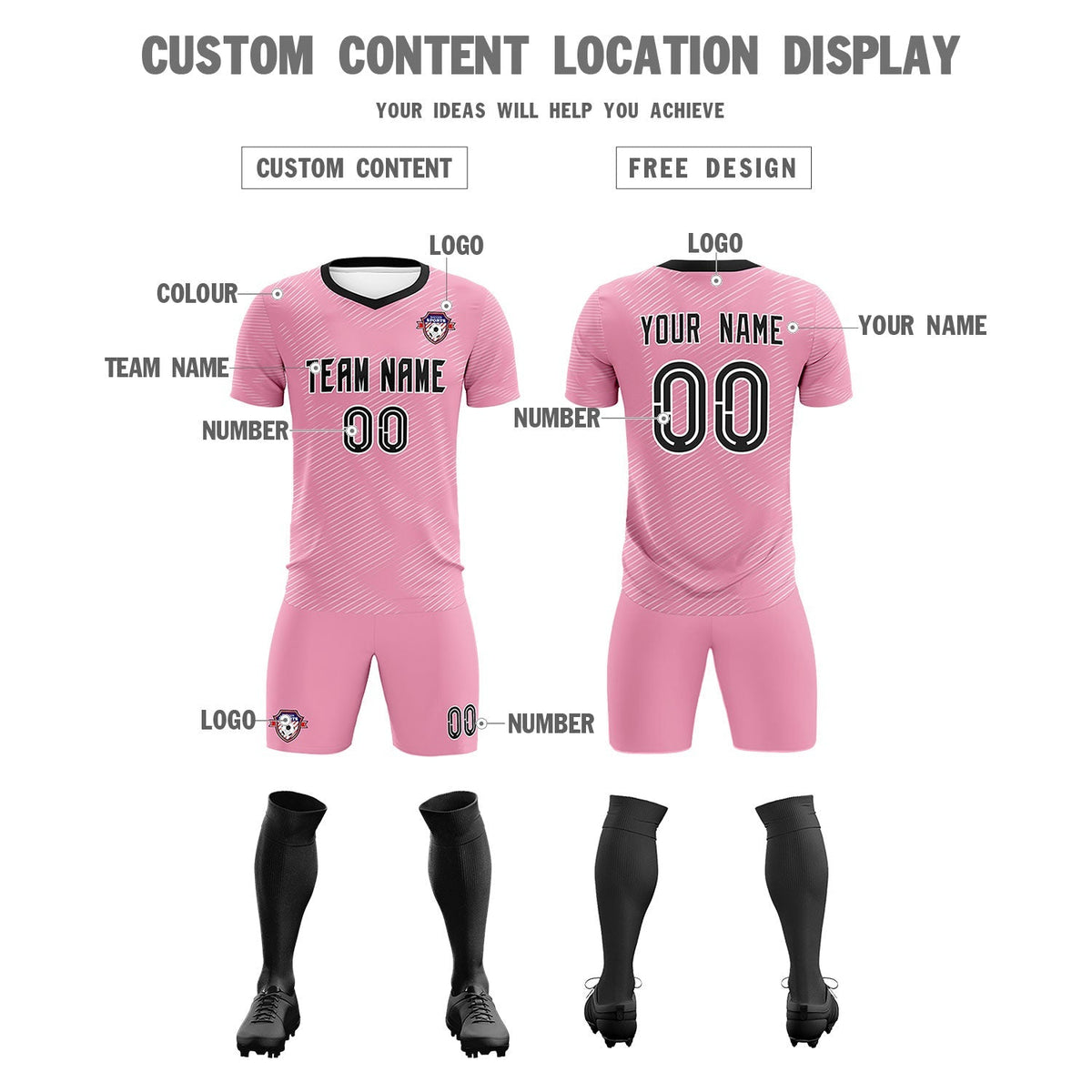 Custom Light Pink White Training Uniform For Men Soccer Sets Jersey