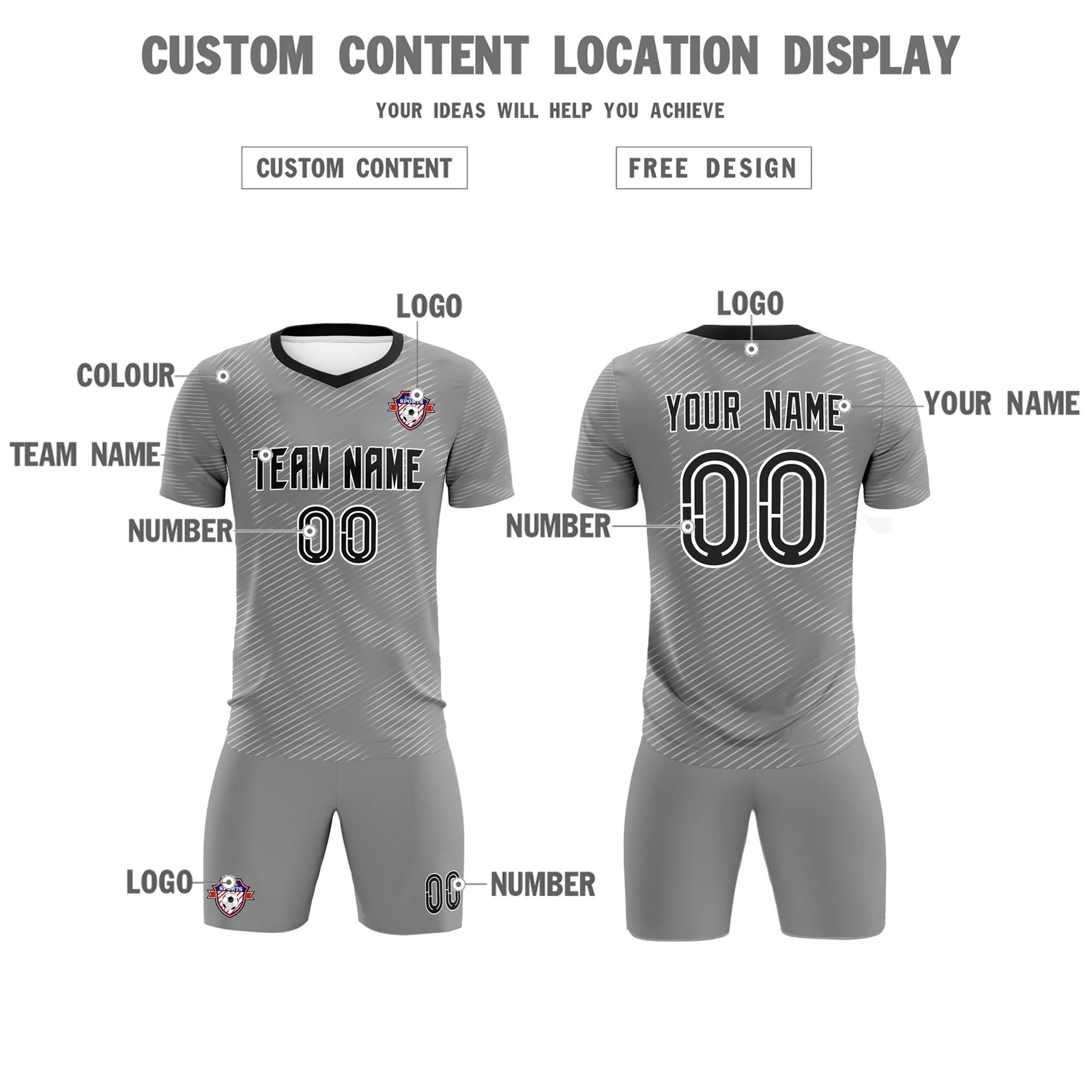 Custom Dark Gray White Training Uniform For Men Soccer Sets Jersey