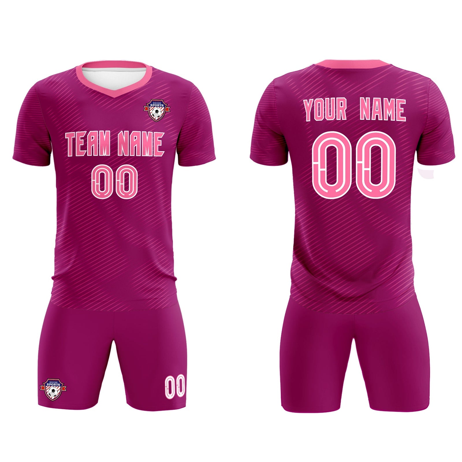 Custom Rose Red Pink Training Uniform For Men Soccer Sets Jersey