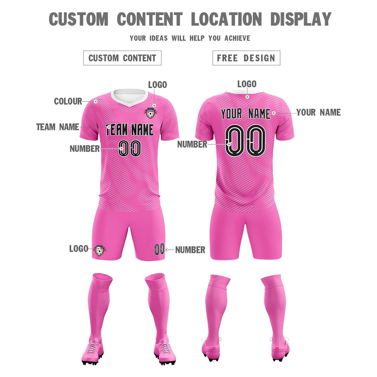 Custom Pink White Training Uniform For Men Soccer Sets Jersey