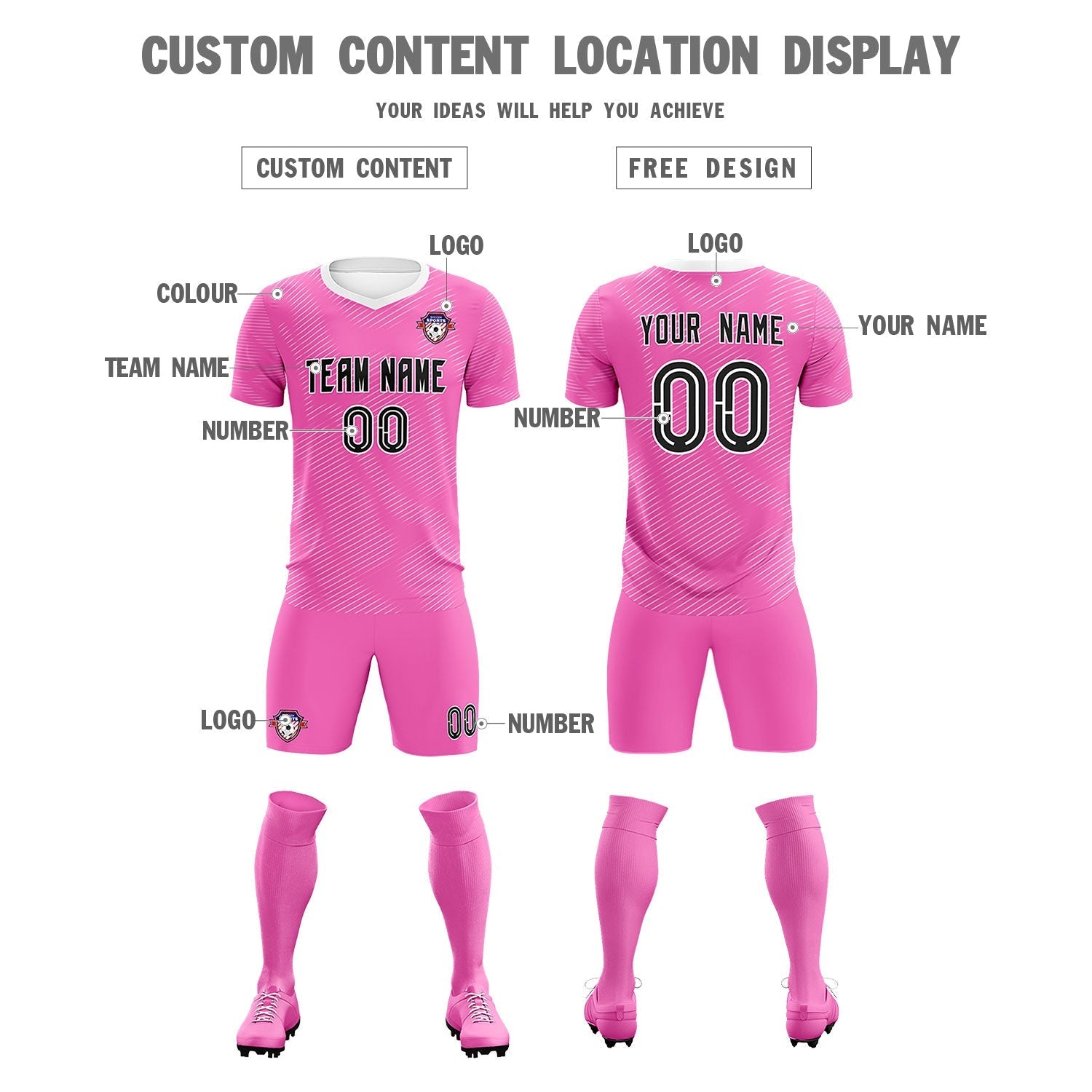 Custom Pink White Training Uniform For Men Soccer Sets Jersey