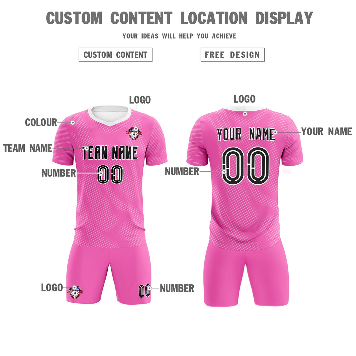 Custom Pink White Training Uniform For Men Soccer Sets Jersey