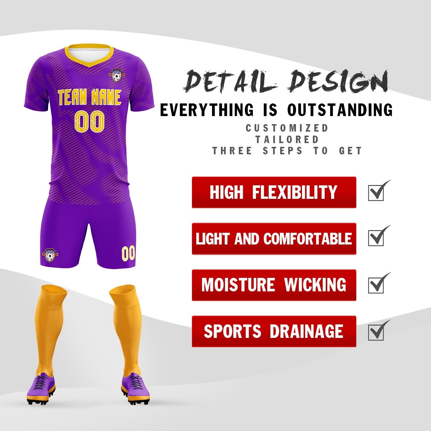 Custom Purple Gold Training Uniform For Men Soccer Sets Jersey