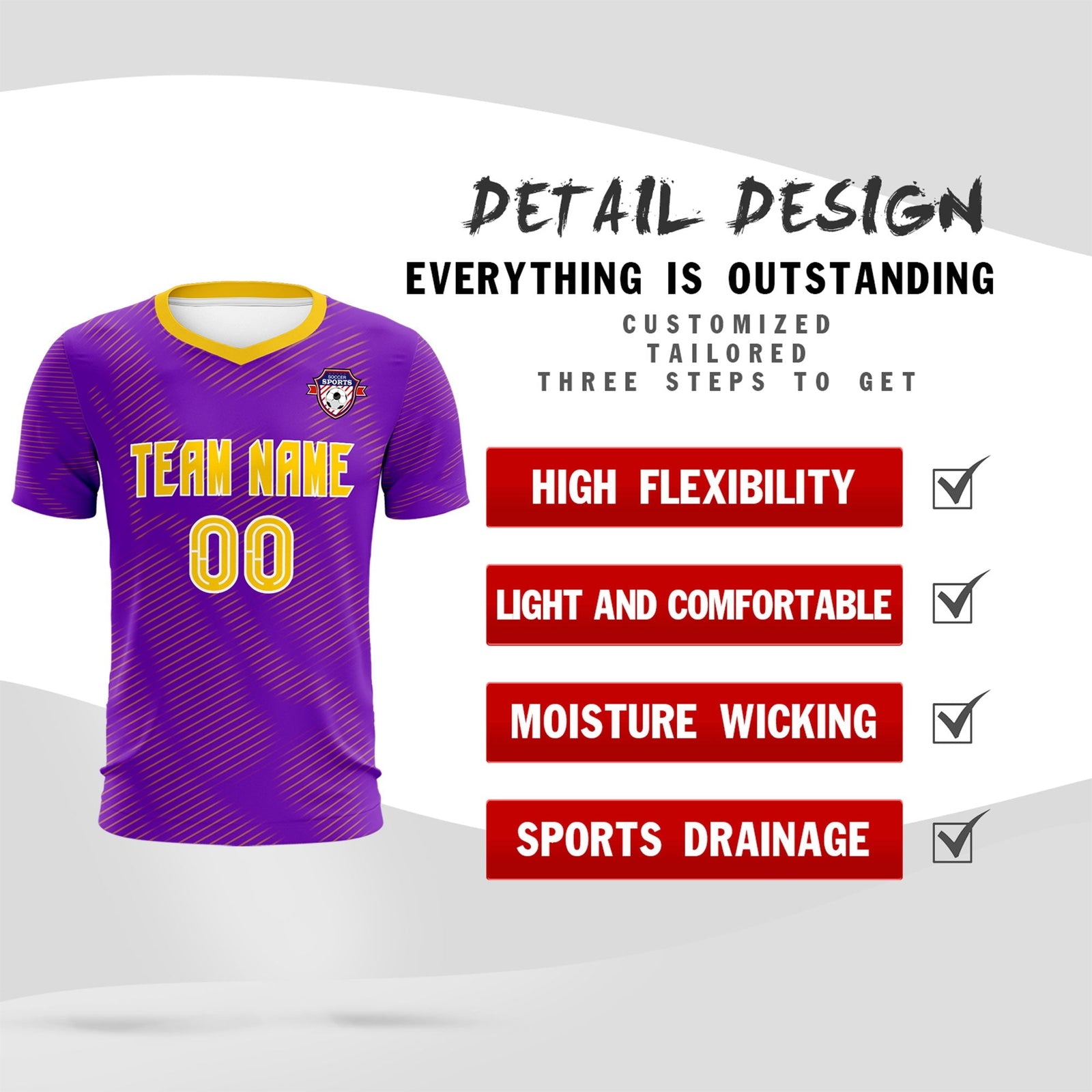 Custom Purple Gold Training Uniform For Men Soccer Sets Jersey