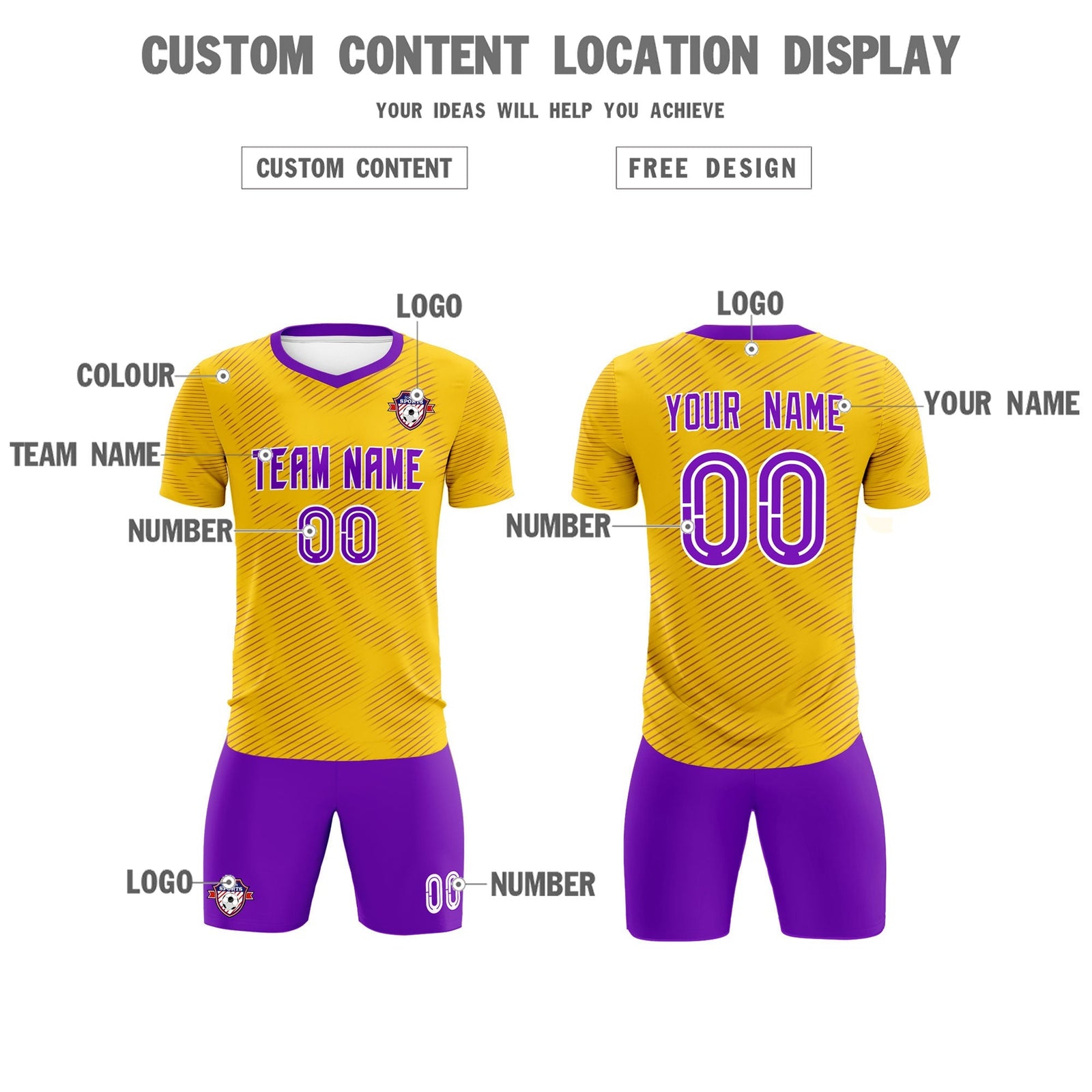 Custom Gold Purple Training Uniform For Men Soccer Sets Jersey
