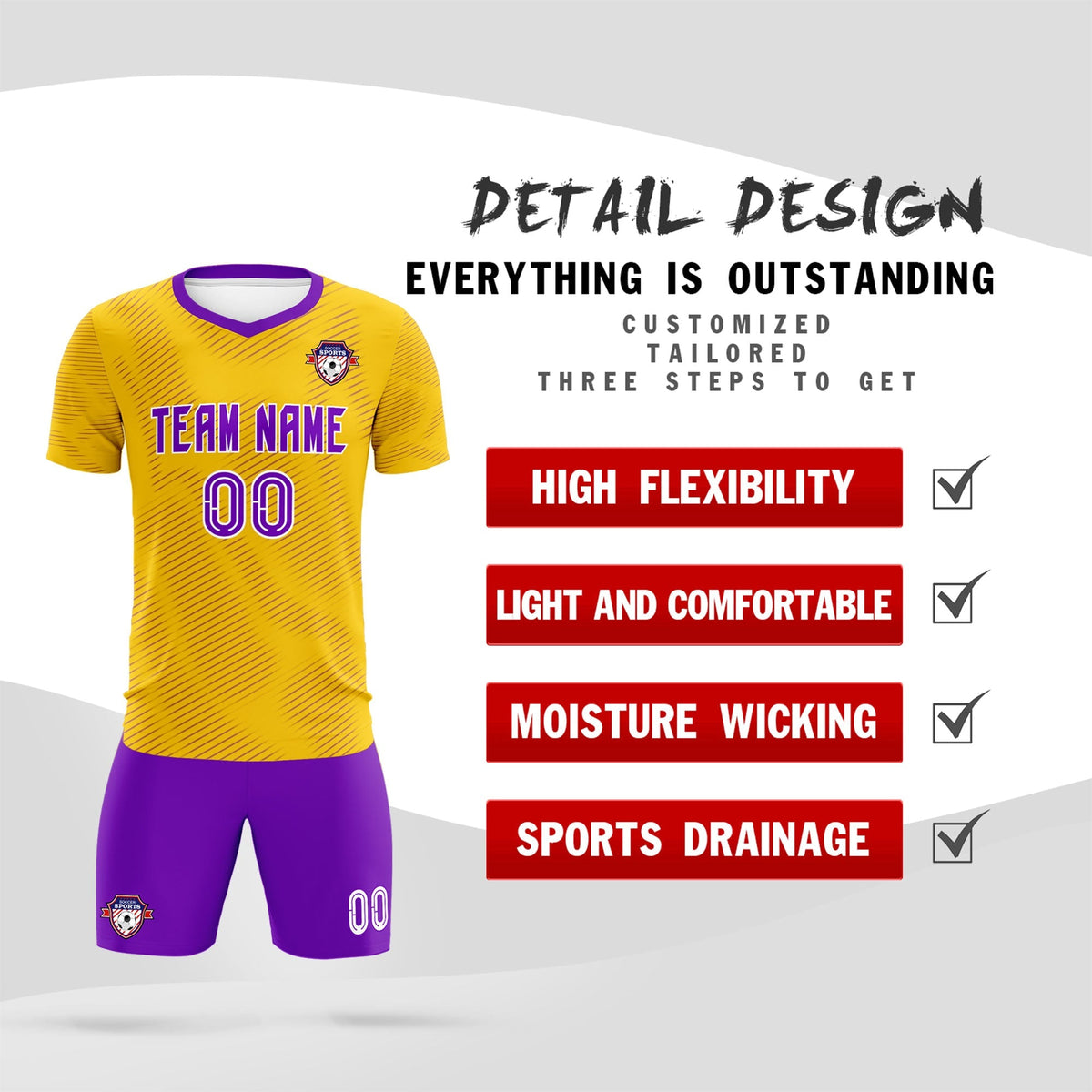 Custom Gold Purple Training Uniform For Men Soccer Sets Jersey