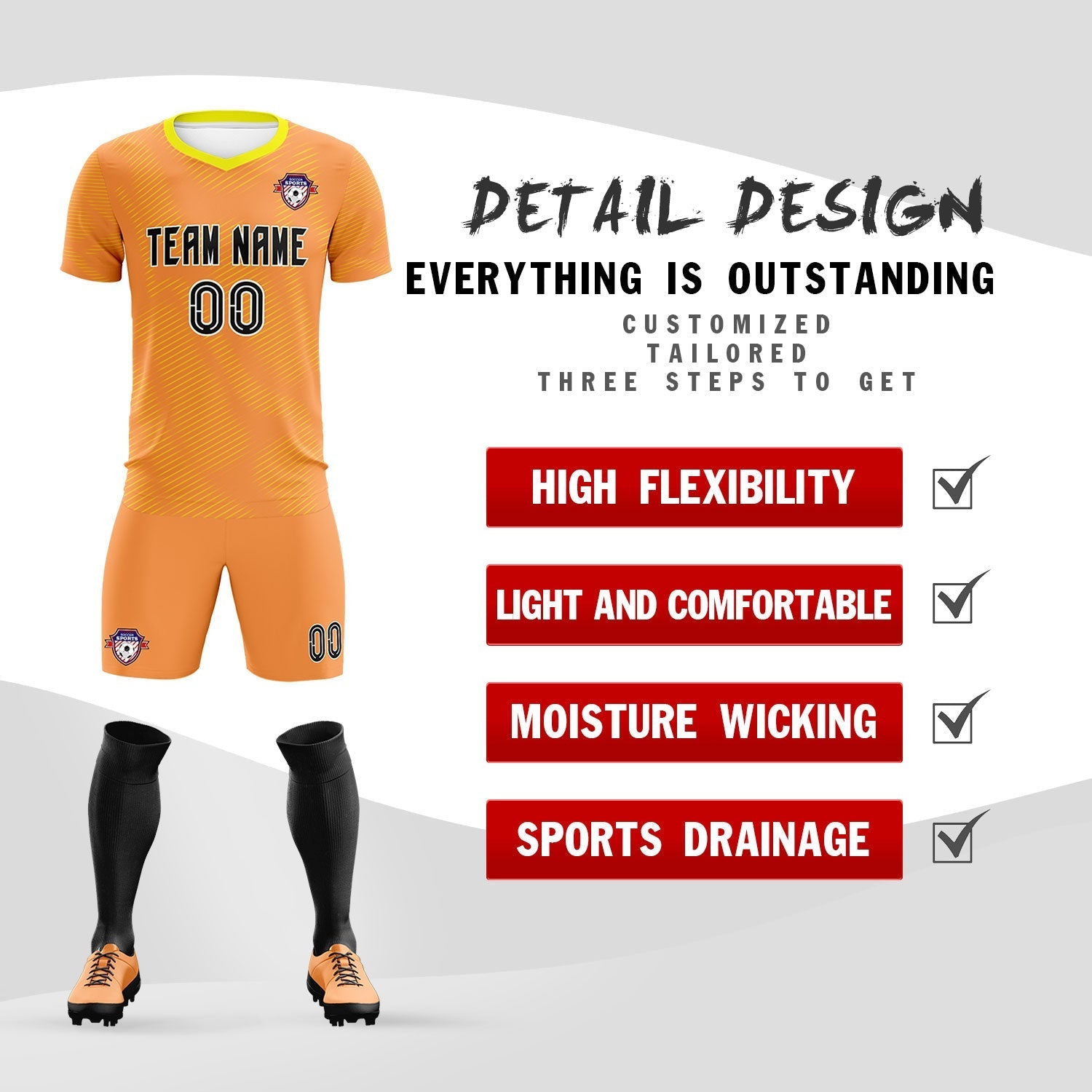 Custom Light Orange Gold Training Uniform For Men Soccer Sets Jersey