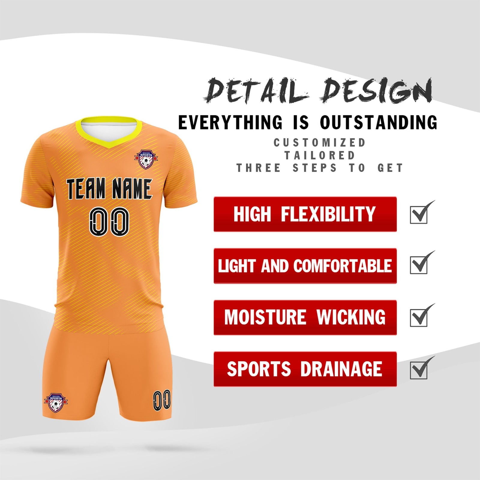 Custom Light Orange Gold Training Uniform For Men Soccer Sets Jersey