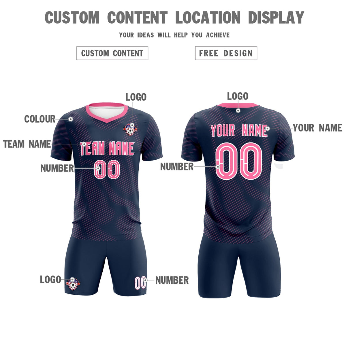 Custom Navy Pink Training Uniform For Men Soccer Sets Jersey