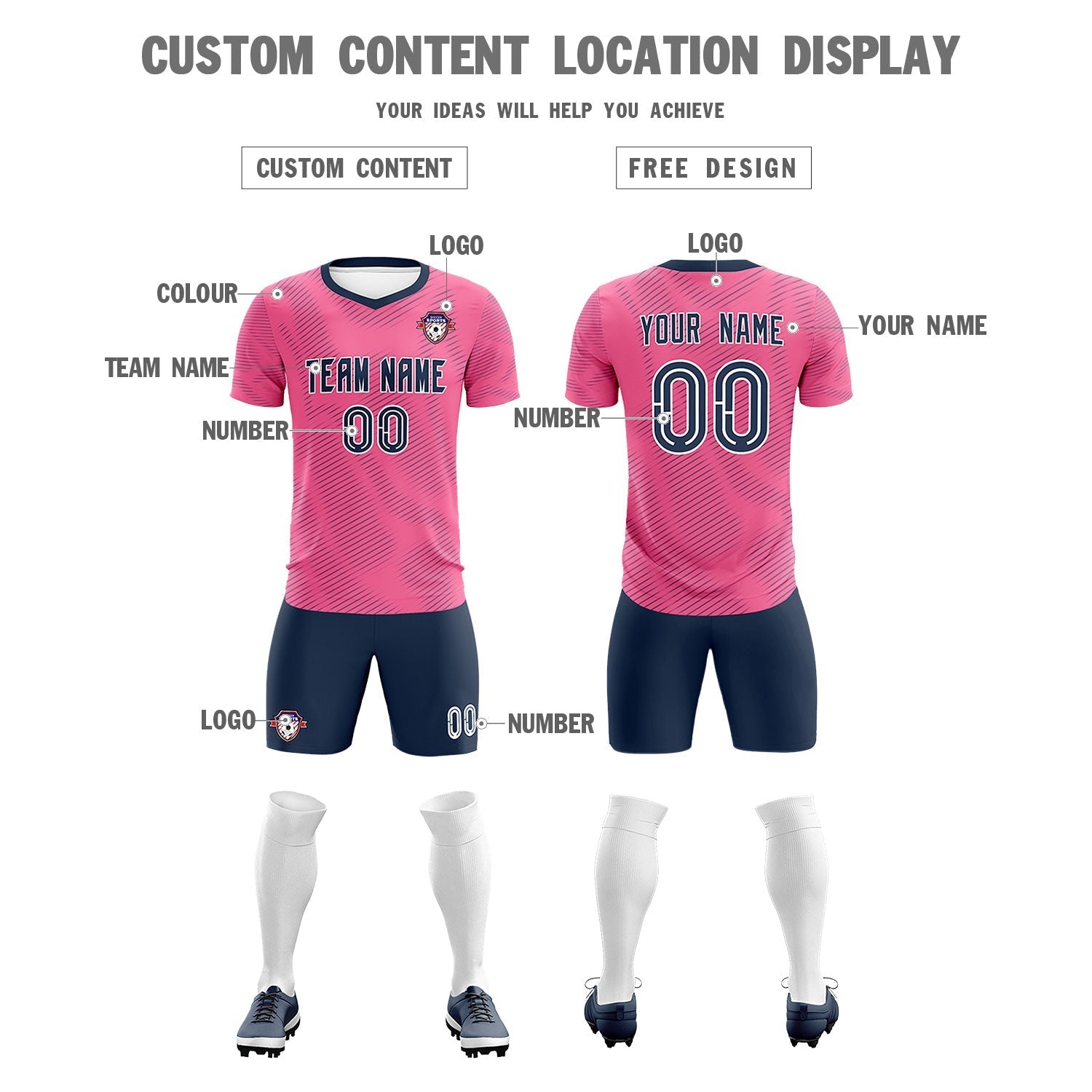Custom Pink Navy Training Uniform For Men Soccer Sets Jersey