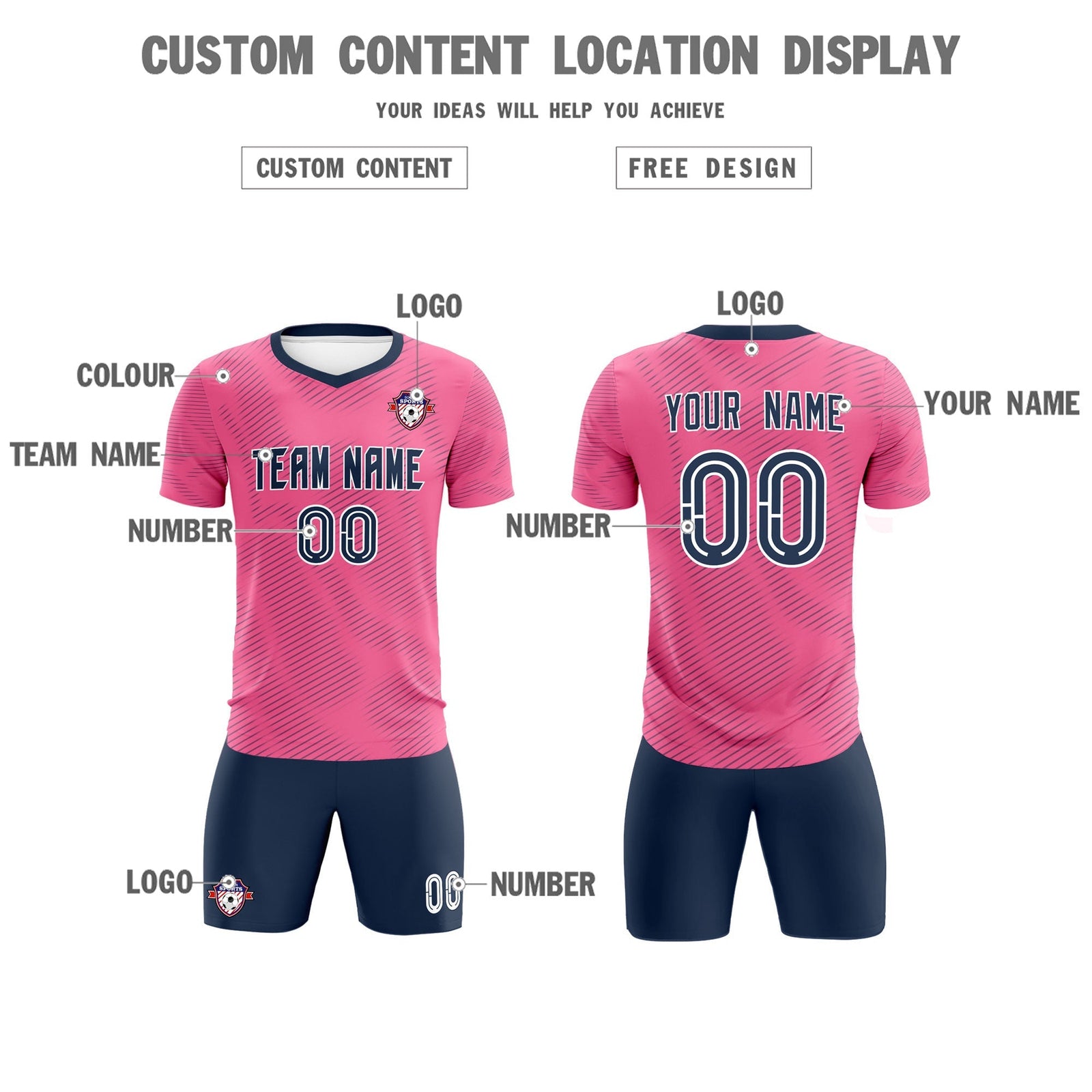 Custom Pink Navy Training Uniform For Men Soccer Sets Jersey