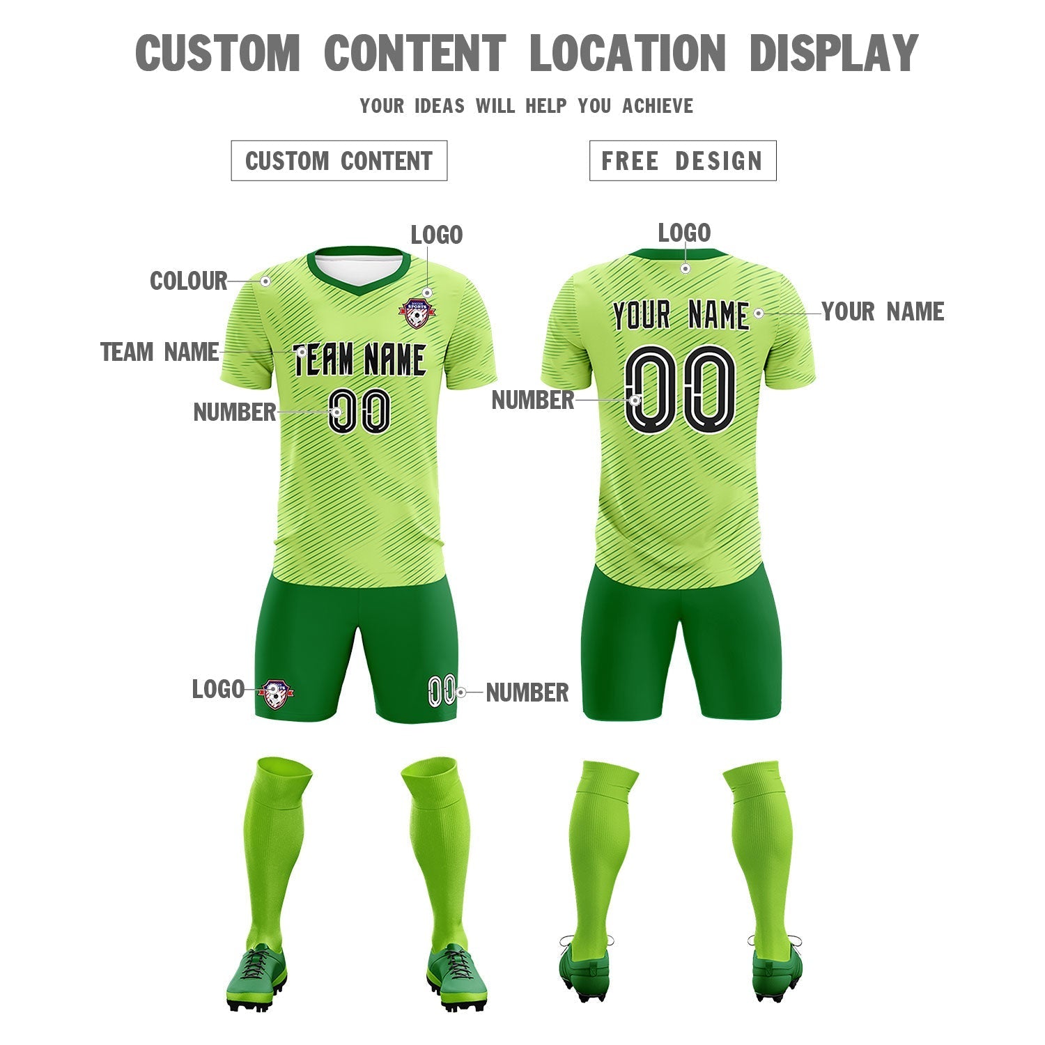 Custom Green Kelly Green Training Uniform For Men Soccer Sets Jersey