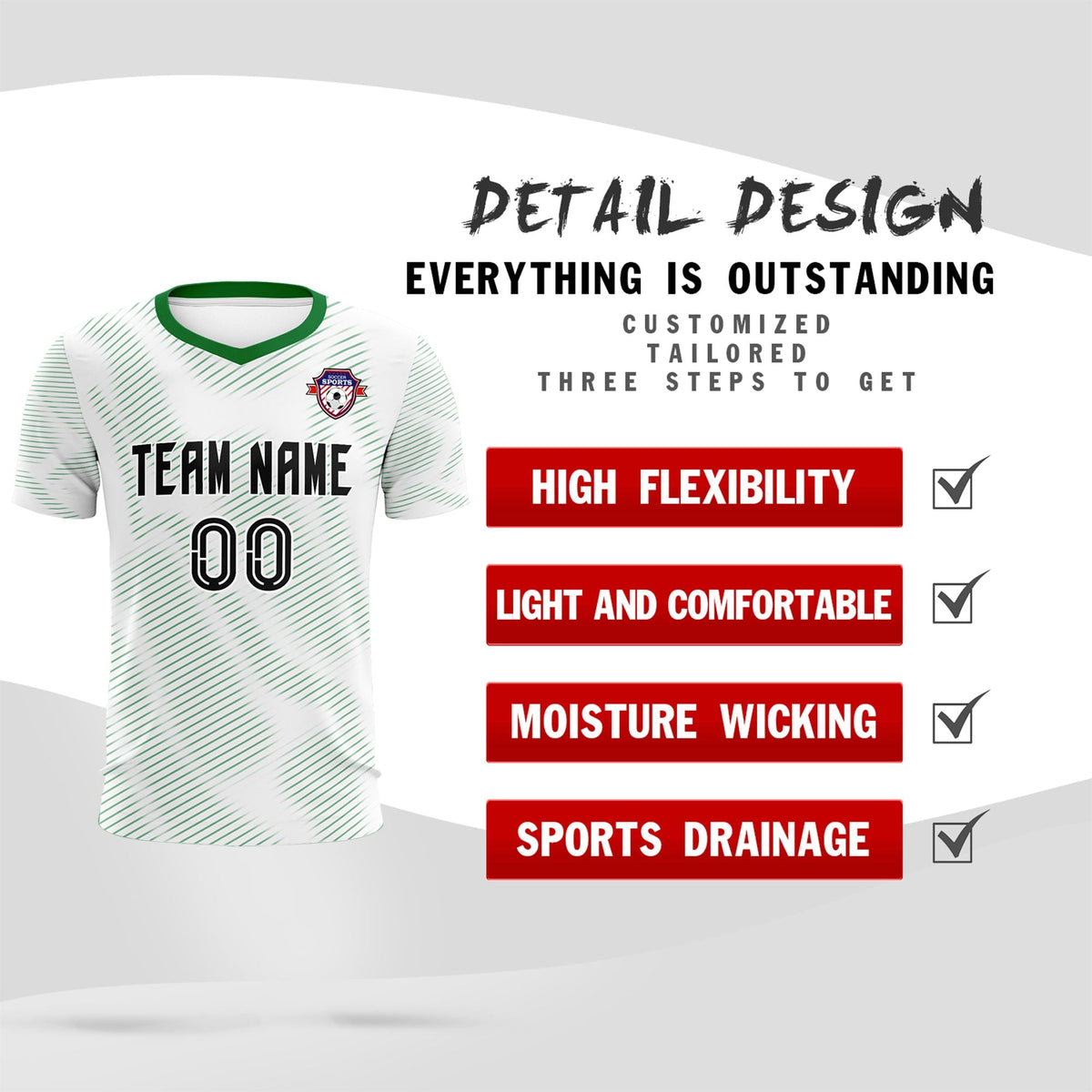 Custom White Kelly Green Training Uniform For Men Soccer Sets Jersey