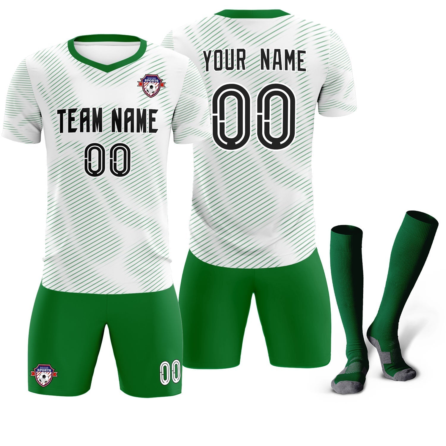 Custom White Kelly Green Training Uniform For Men Soccer Sets Jersey