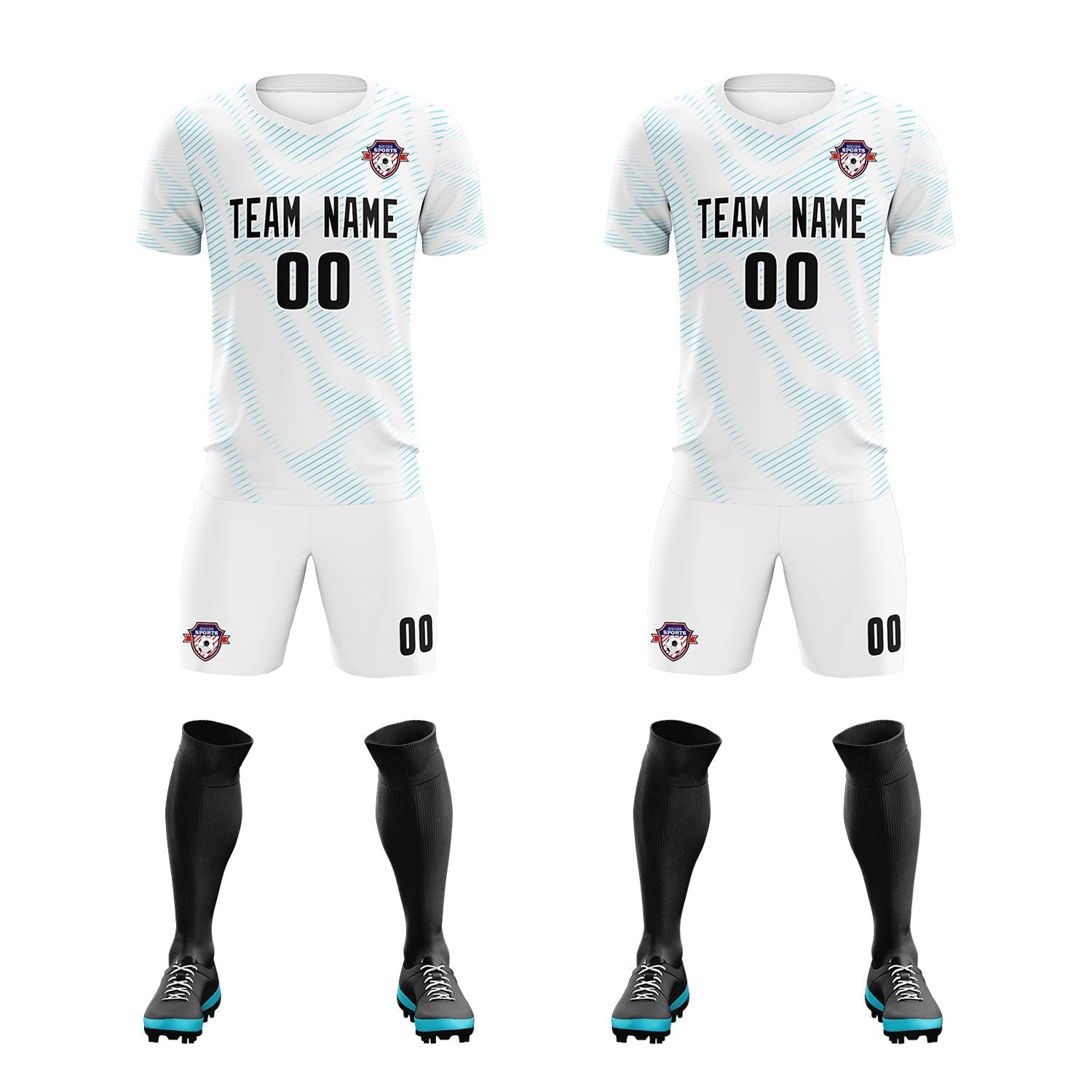 Custom White Sky Blue Training Uniform For Men Soccer Sets Jersey
