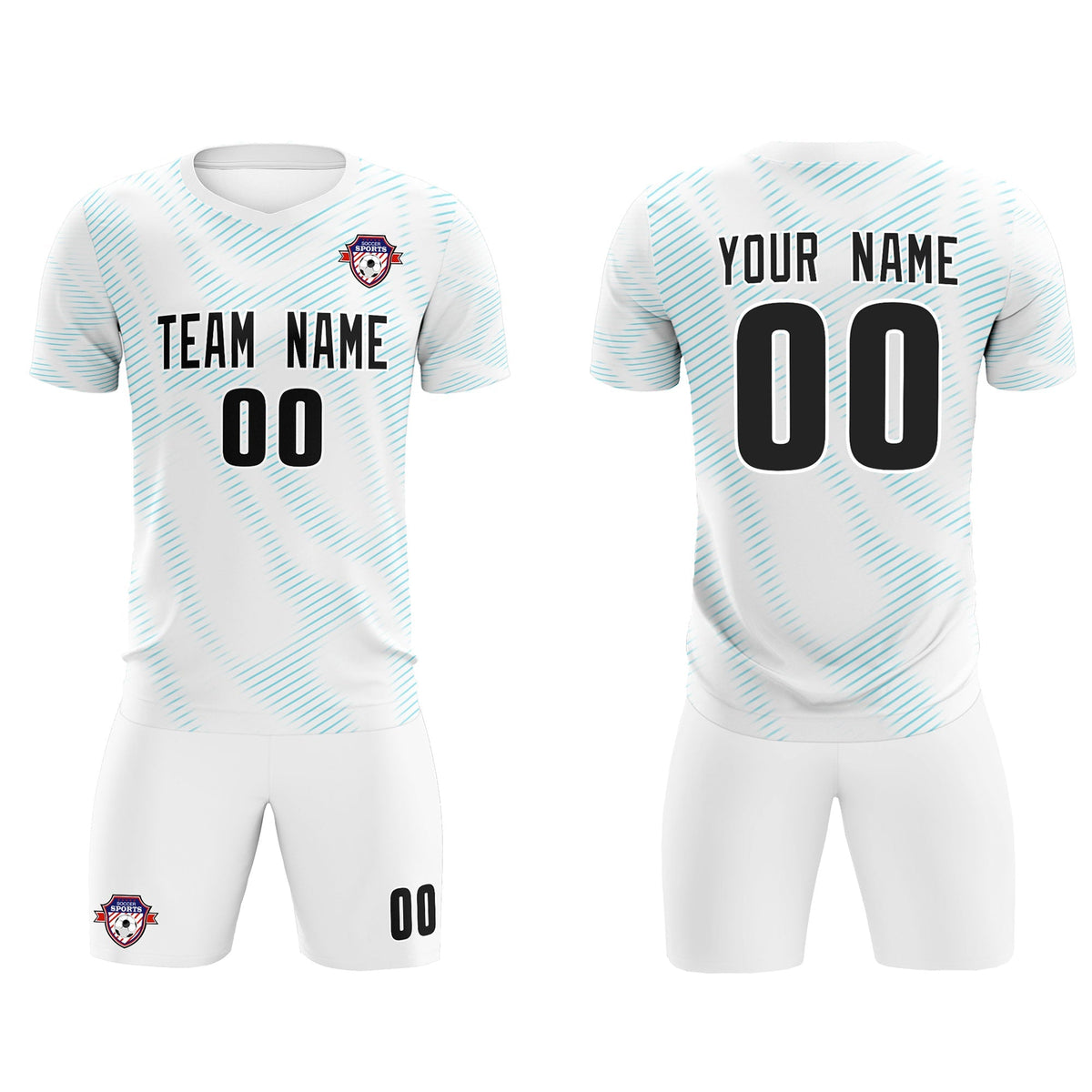 Custom White Sky Blue Training Uniform For Men Soccer Sets Jersey