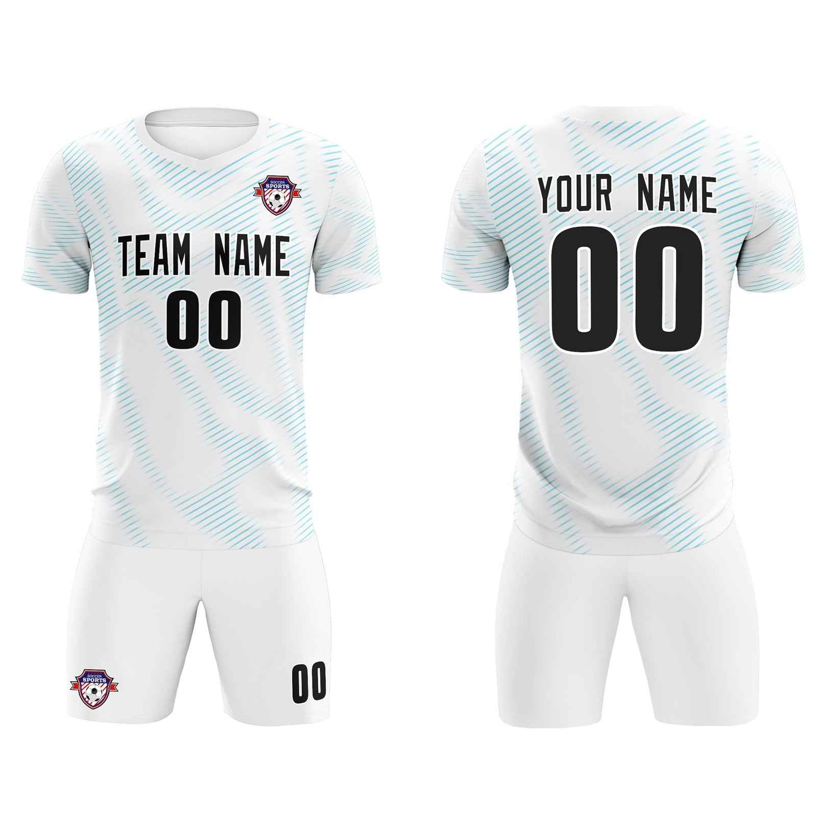 Custom White Sky Blue Training Uniform For Men Soccer Sets Jersey