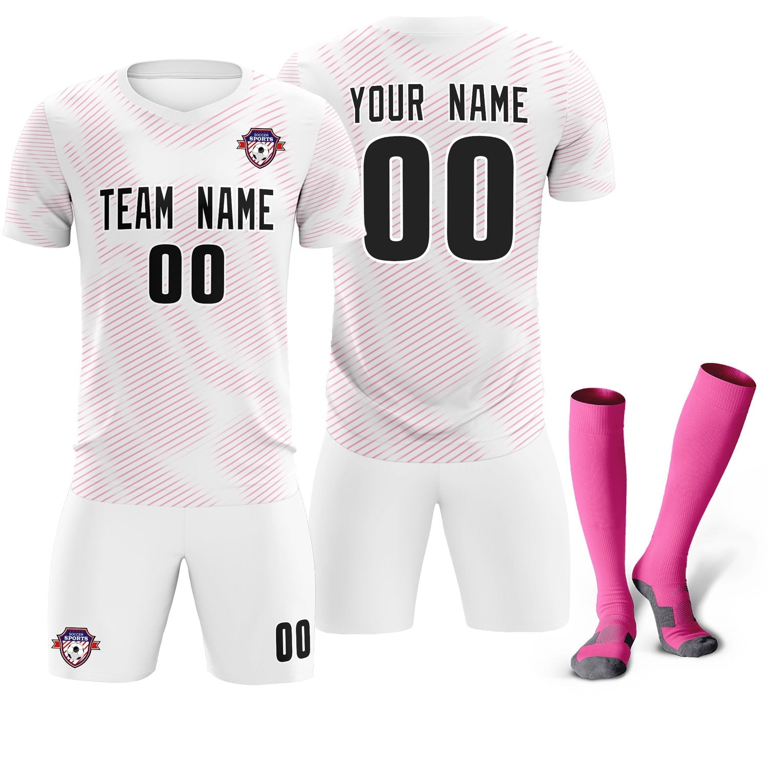 Custom White Pink Training Uniform For Men Soccer Sets Jersey