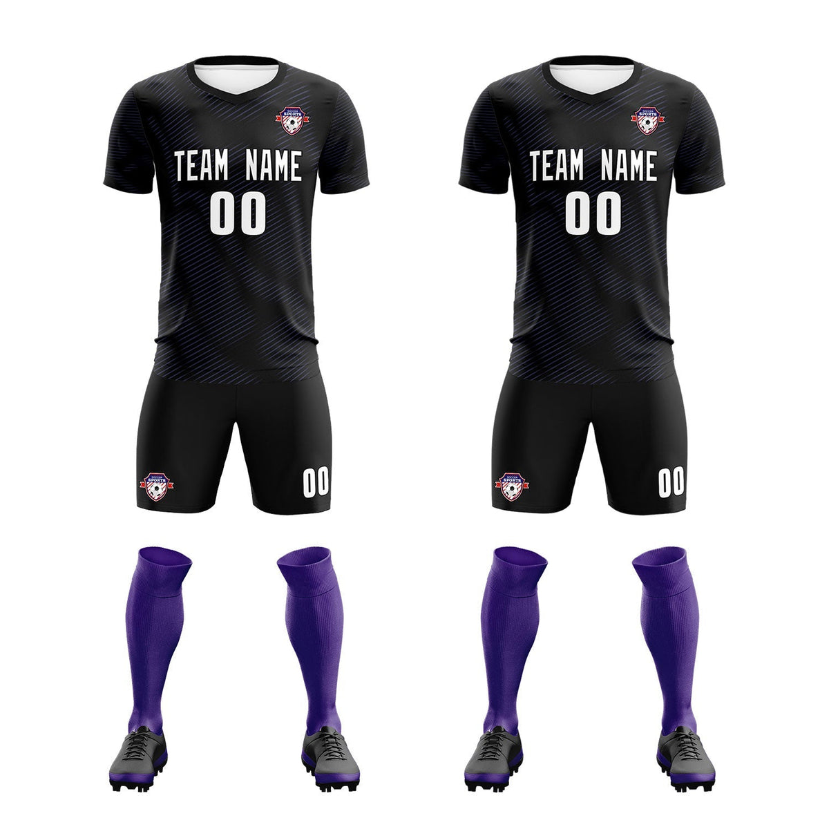 Custom Black Purple Training Uniform For Men Soccer Sets Jersey