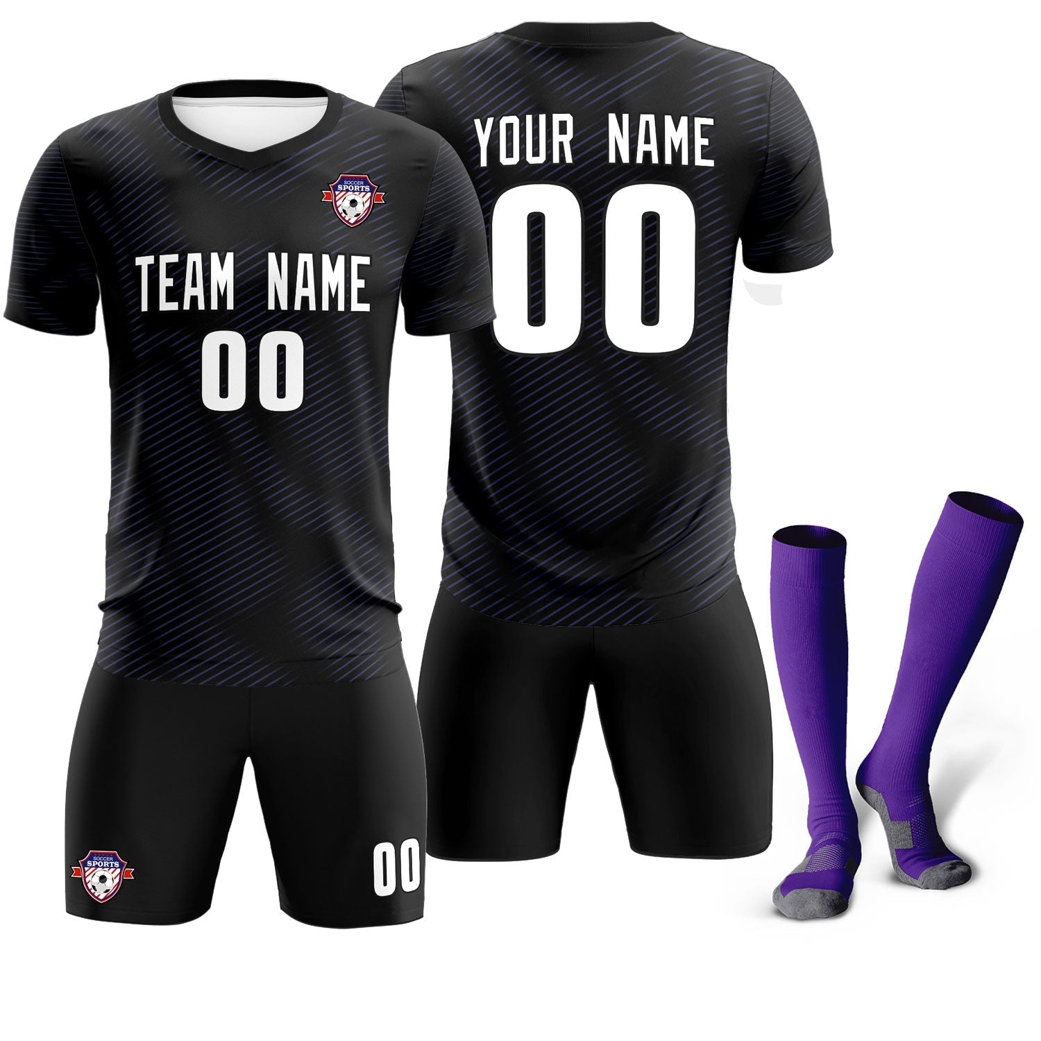 Custom Black Purple Training Uniform For Men Soccer Sets Jersey