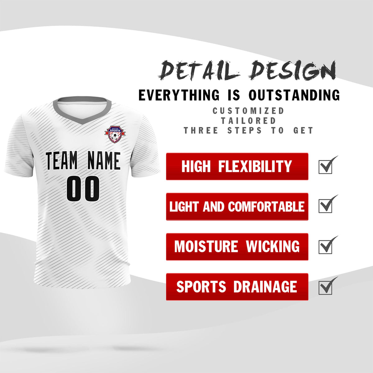 Custom White Gray Training Uniform For Men Soccer Sets Jersey